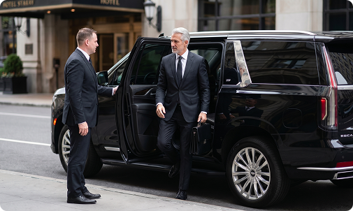 GoSedan chauffeur greeting passenger
